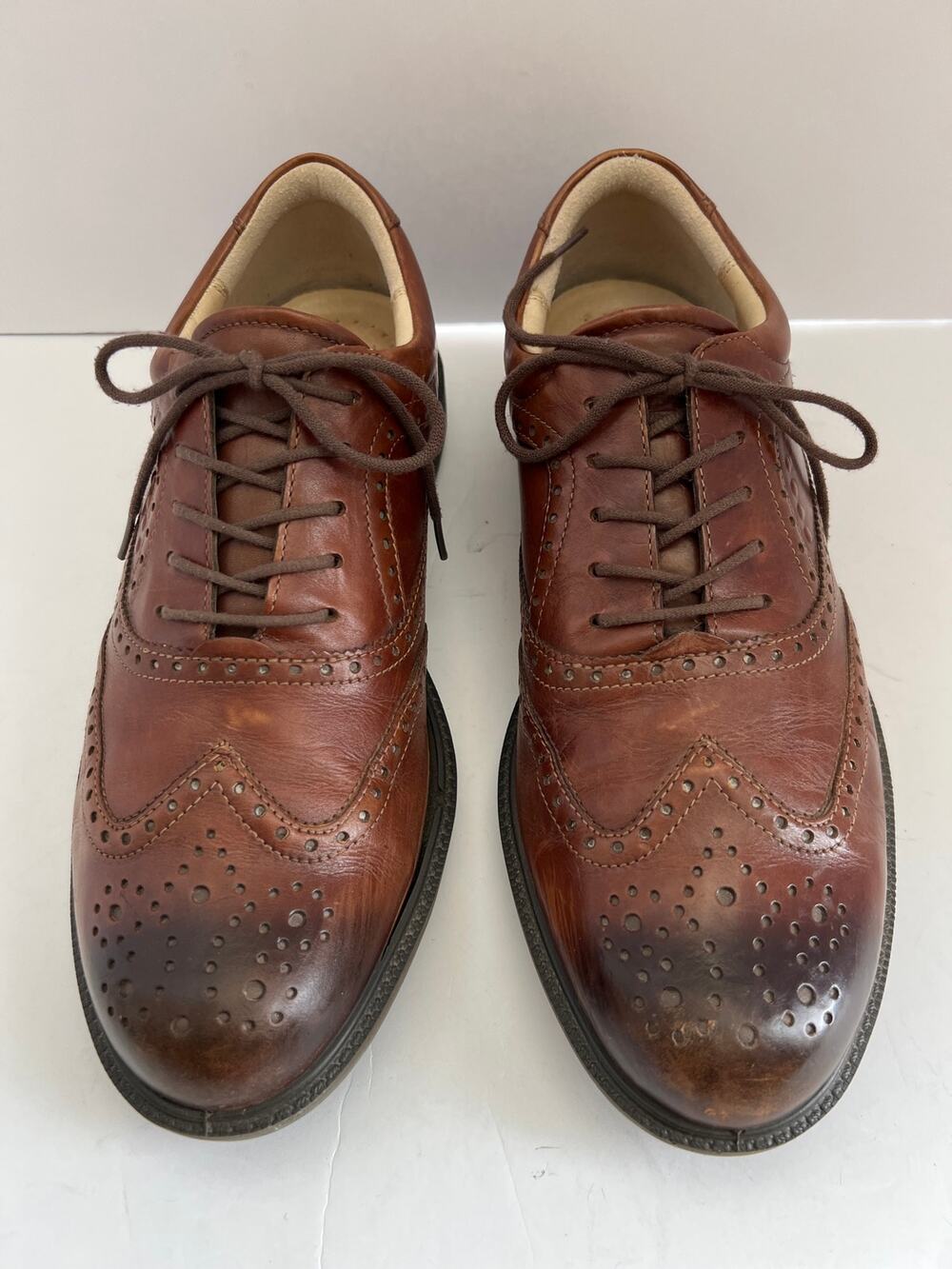 ECCO Tour Hybrid Brown Leather Wingtip Spikeless Golf Shoes Men Size 43 US 10